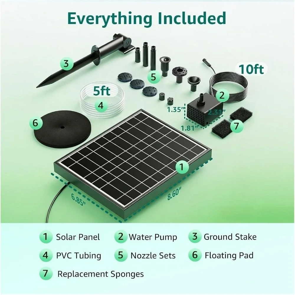 Solar Fountain Pump for Bird Bath, 8W Solar Water Fountain Pump with Dry-Run ...